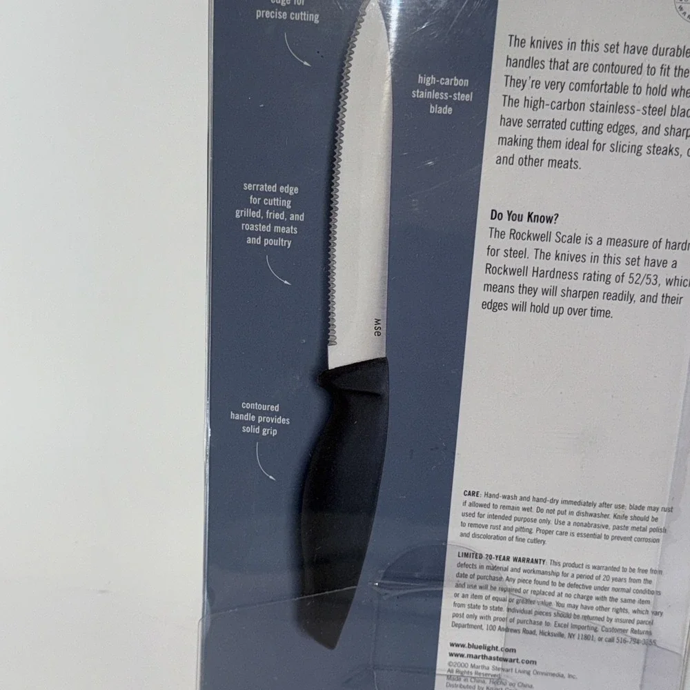 Martha Stewart Everyday 4 Piece Steak Knife Set Comfort Grip Carbon SS BladesNew